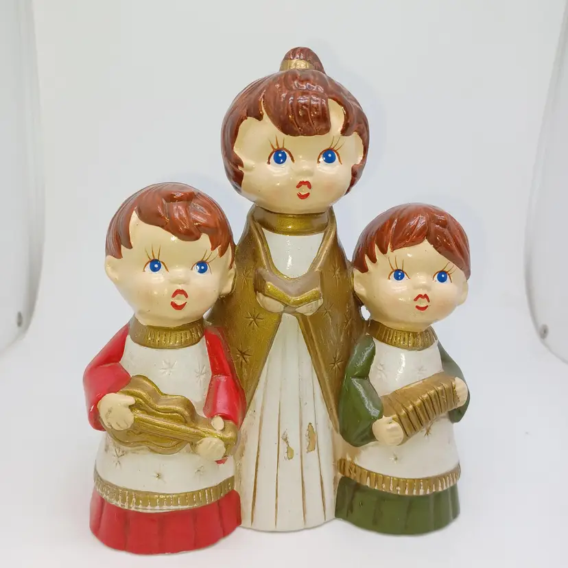 Vintage Star Japan Chalkware Musical Trio Children Christmas Decoration musicbox