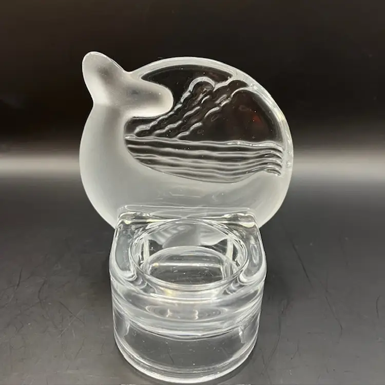 Glass Whale Tea Light Candleholder by Party Lite - 4" tall Beach House