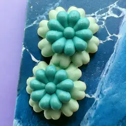 Vintage Two Tone Aqua Green Turquoise Flowers Plastic Screwback Earrings