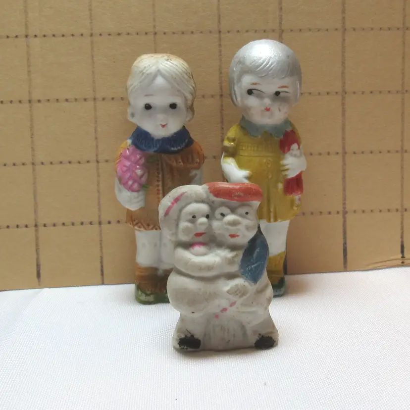 3 Vtg Bisque Figurines - 2 Frozen Charlotte Dolls & 1 Honeymoon Couple