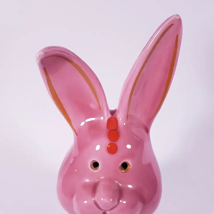 Vintage ITALIAN POTTERY Pink Bunny Rabbit Ceramic BANK