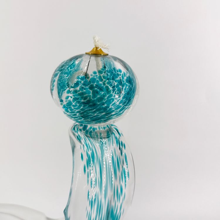 Applied Teal Glass 10" Tall Polish Double Oil Lamp Hand Made In Poland