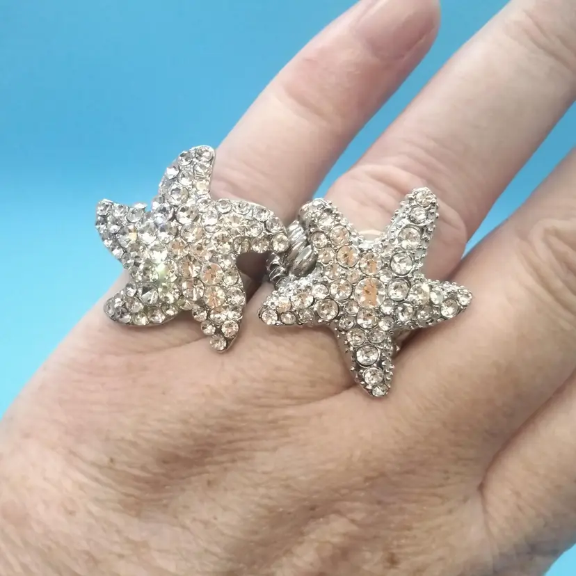 Vintage Starfish Sparkling Rhinestone Expandable Rings