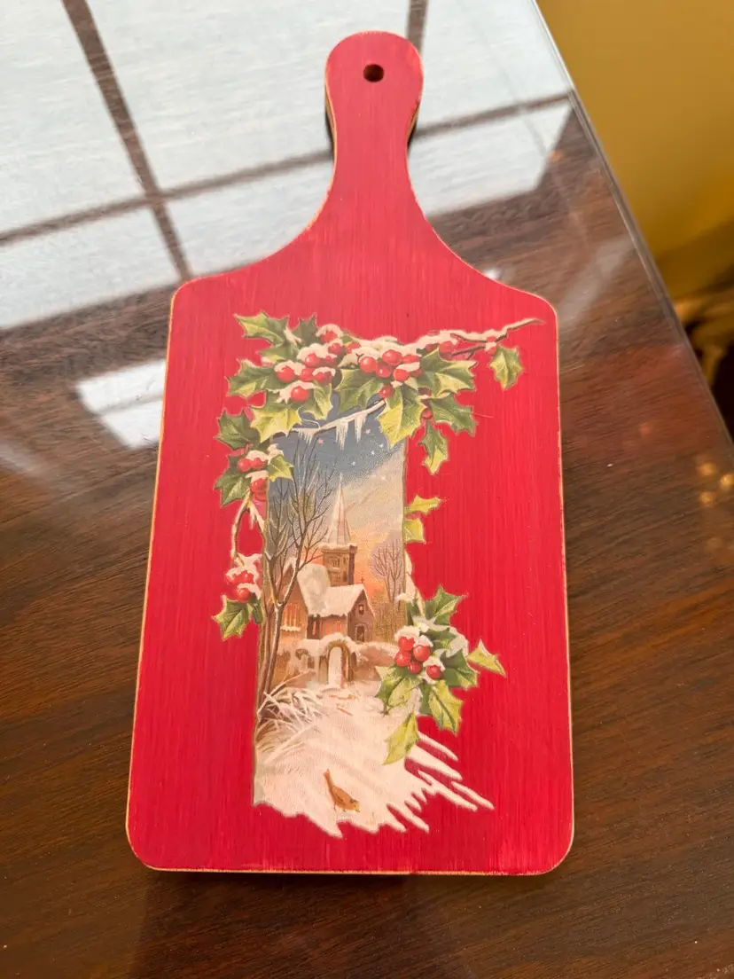 Handcrafted red Christmas Wood Cutting Board; home decor