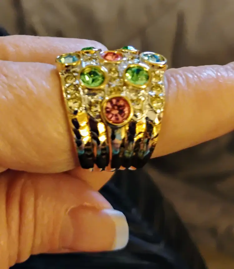 Providence Vintage Jewelry, Pave Pastel Multicolor Austrian Crystals, Ring, size 7, 18kt yellow gold, electroplated