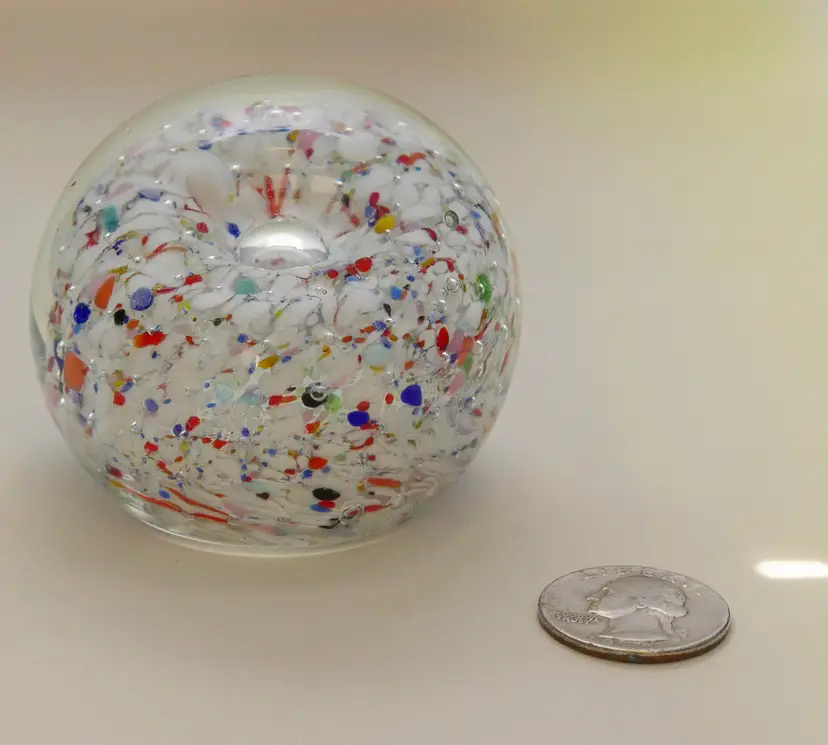 Hand-Blown Art Glass Paperweight, Specks and Controlled Bubbles