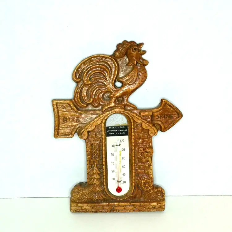 Vintage Rooster Thermometer – Rise & Shine Farmhouse Decor – Dual Fahrenheit Celsius Scale