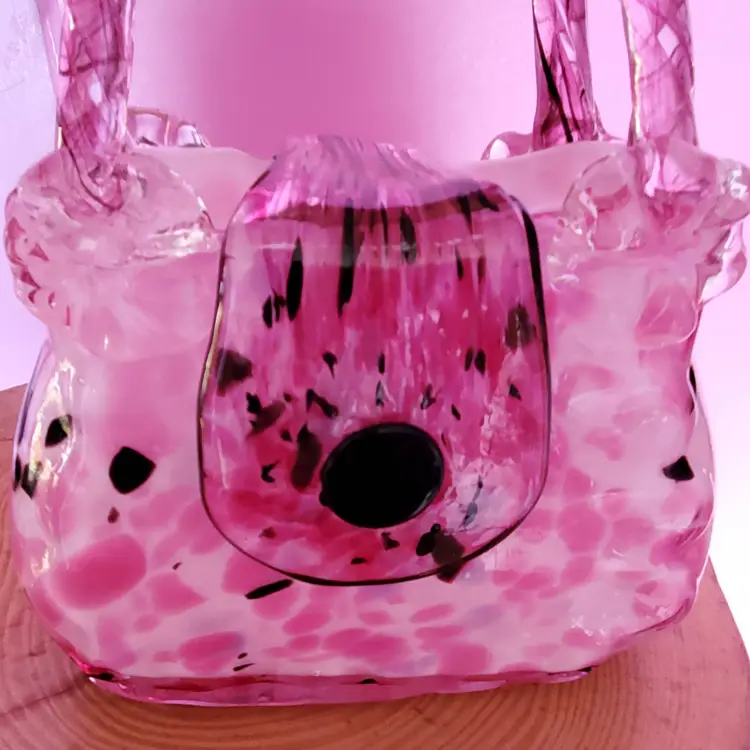 Glass Blown Pink VTG Murano Style Decorative Purse Leopard Print