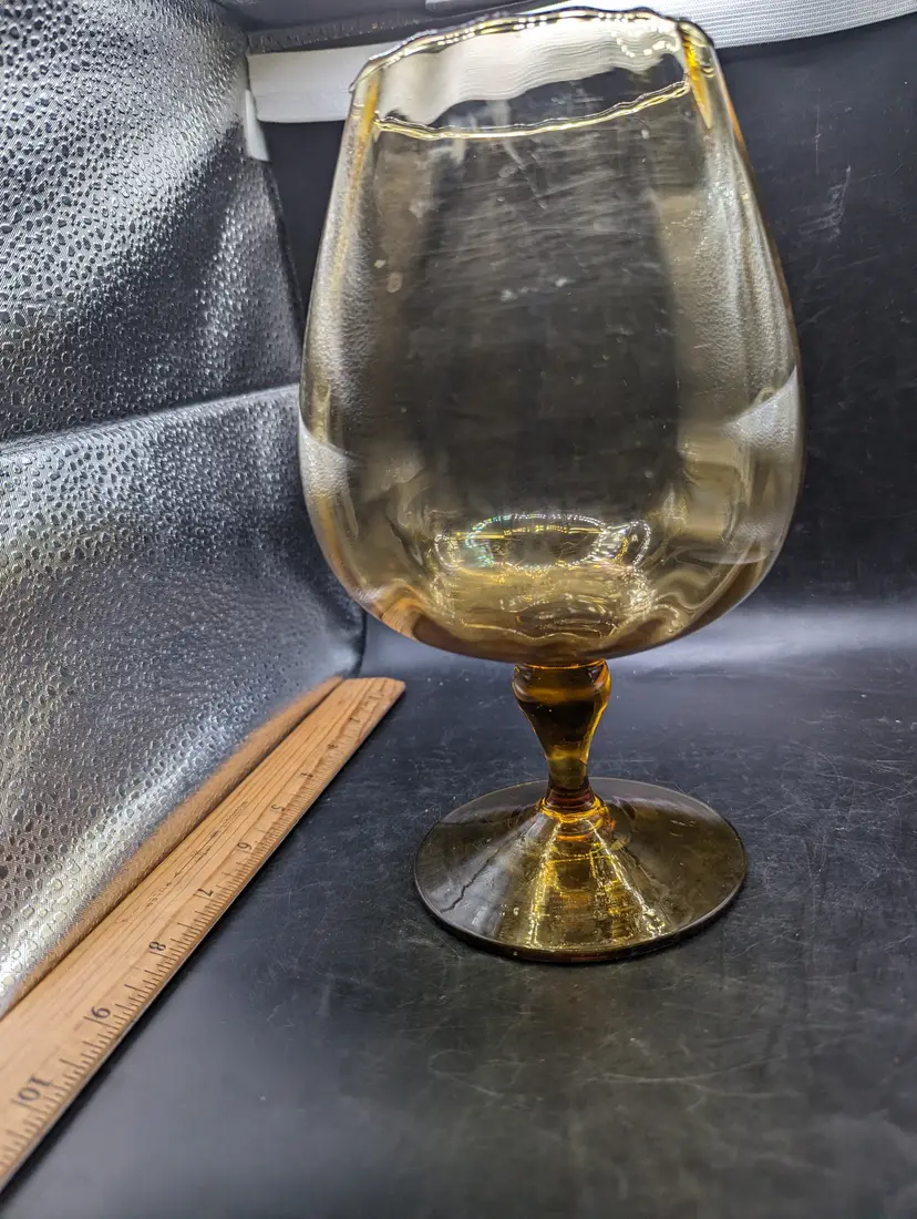 Vintage Amber Glass Brandy Snifter Empoli Style Glass Hurricane Bowl On Pedestal