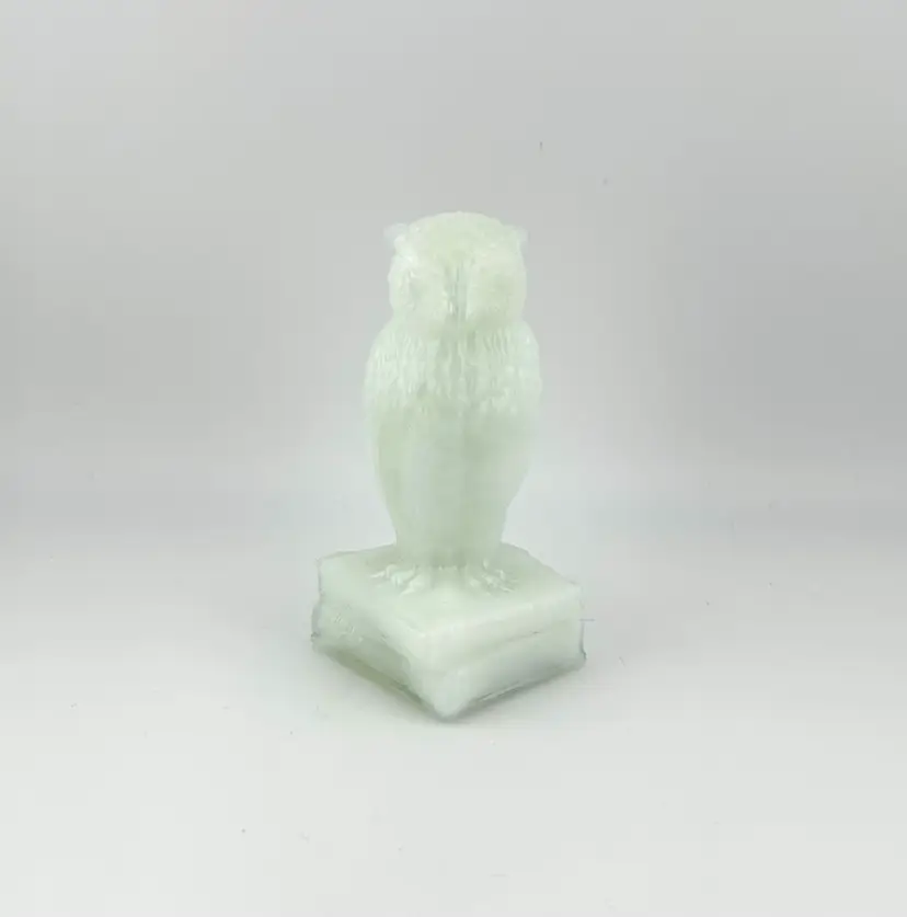 Vintage Degenhart Wise Ole’ Owl White Slag Glass Figurine 1.5“x 1.75”x 3.75”