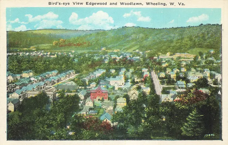 WHEELING WEST VIRGINIA~BIRDS EYE VIEW EDGEWOOD & WOODLAWN~1920 POSTCARD