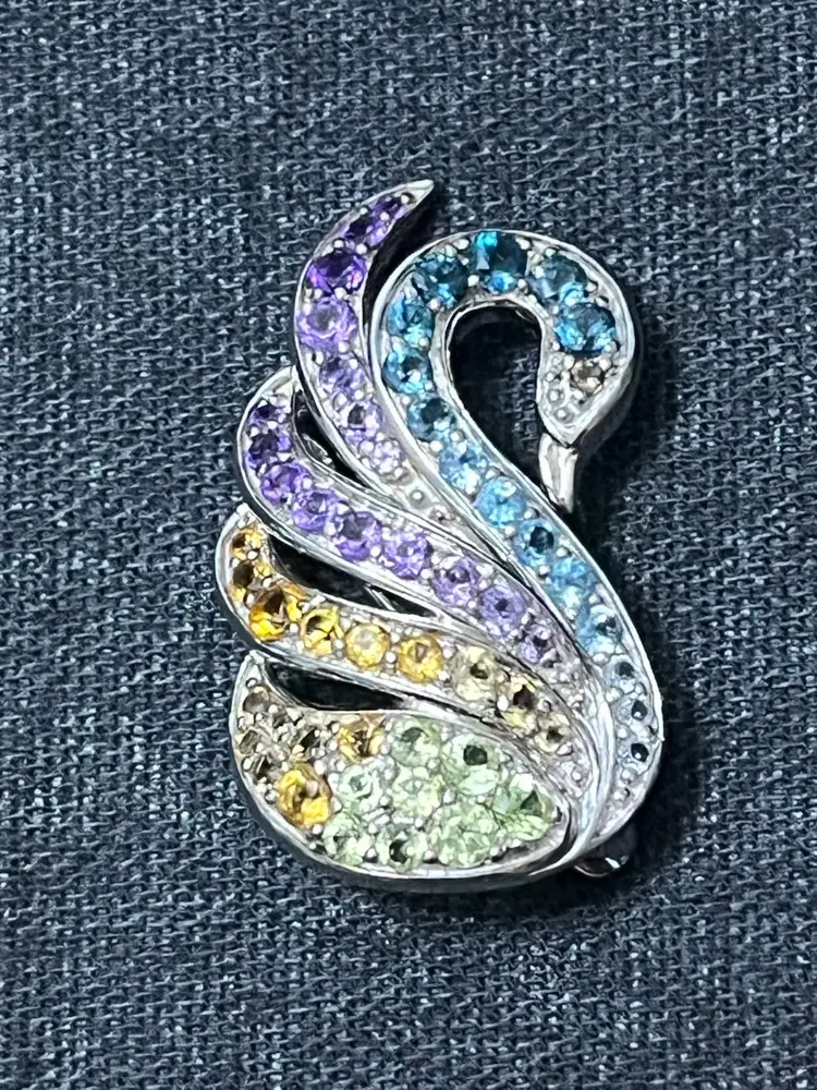 Sterling Silver Multigemstone Swan Pendant Brooch