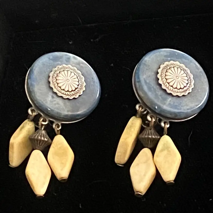 Round Clip Ons w/ 3 Dangling Stones