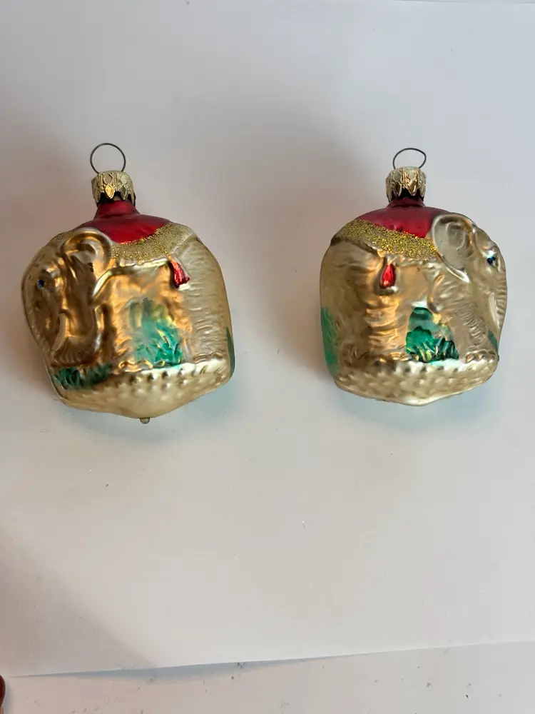 Vintage W.German Mercury Glass Elephant Ornaments Set Of 2