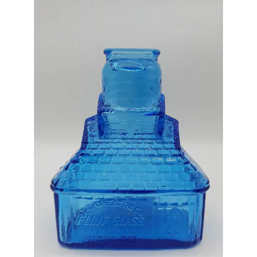 T.C. Wheaton Flint Glass 1888 Blue Glass Bank