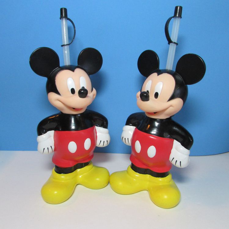 set of 2 vintage Mickey Mouse shape water bottle with twist off head Disney monogram