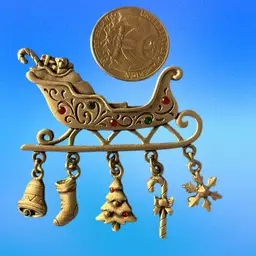 Sleigh With Green And Red Rhinestones With Dangling items