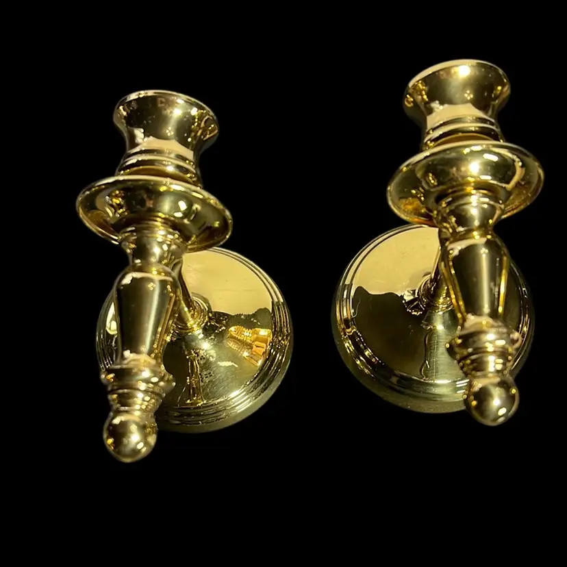 #01 - Set Of Two Brass Wall Hanging Sconce/ Candle Single, 5” Long, No Marks 3” Attachment To Wall.