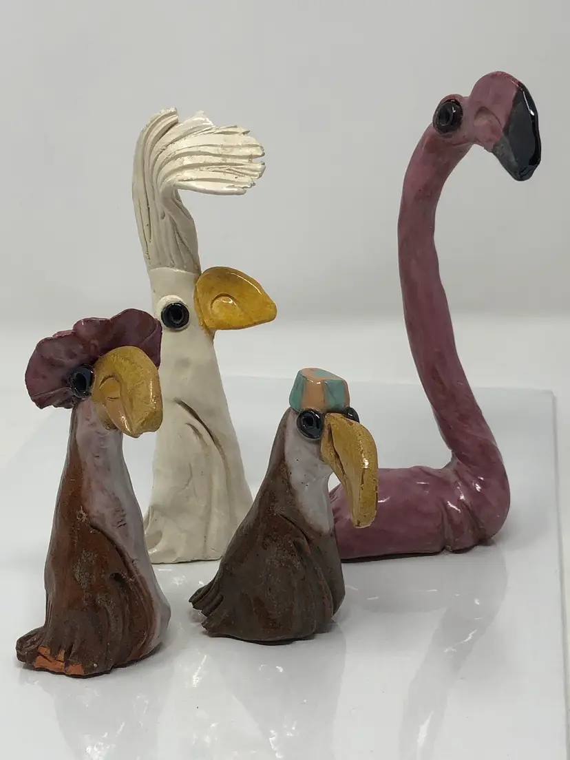 Wacky Pottery Bird Collection Pot Perchers