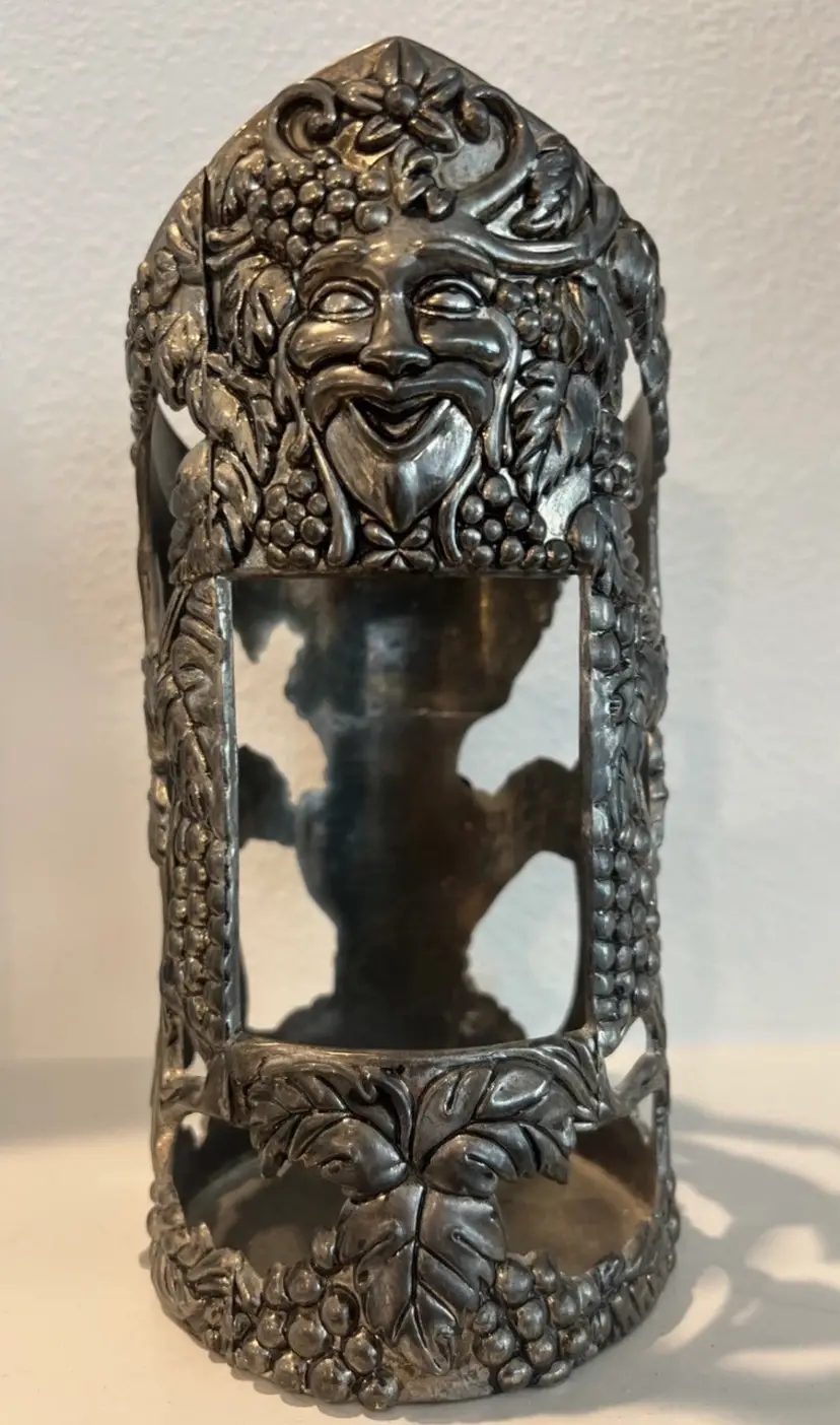 Wine Bottle Holder Godinger "Bacchus God of Wine" Silverplate