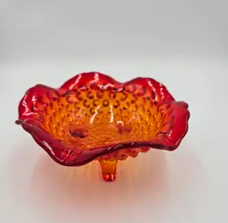 #B40 Fenton Amberdina Hobnail Footed Bowl