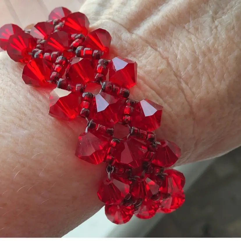 Red Swarovski Crystal Bracelet with Gold Filled Filagree Box Clasp Artisan Made 7.25”