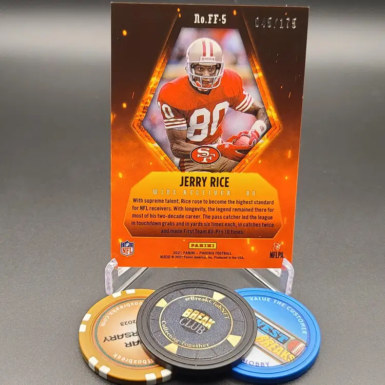 Jerry Rice 2021 Panini Phoenix Fire Forged Insert Pink Parallel Numbered 45/175 Card #FF-5 - San Francisco 49ers Football Card