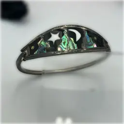 Celestial Alpaca Mexico Bracelet Enamel Abalone Star & Moon 2.5”