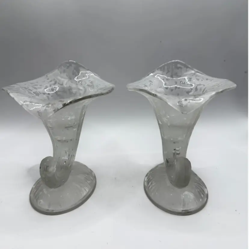 Pair Of “Early”Fenton Satin Glass Ming Cornucopia Candle Holders