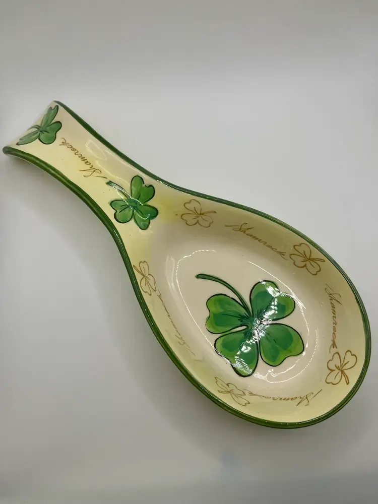 Ceramic Shamrock Spoon Rest Green Made In China  10”