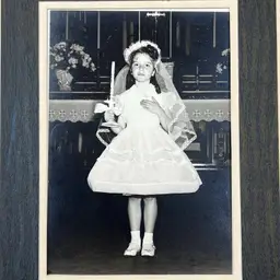 Vintage Young Girl Photo 1959 Catholic Confirmation Candle Dress Veil Portrait
