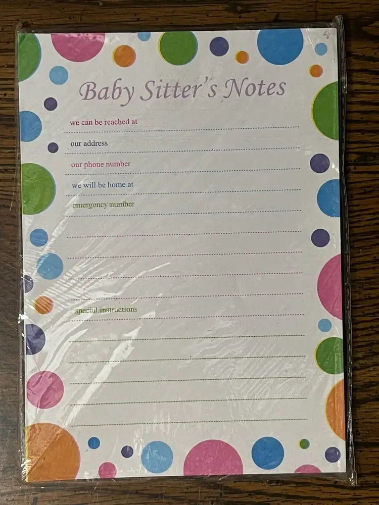 Baby Sitters Notes Emergency Pad Polka Dot Design