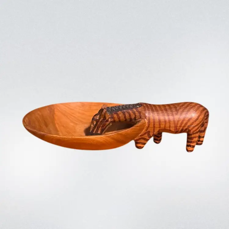Adorable African Wood Carved Zebra Bowl