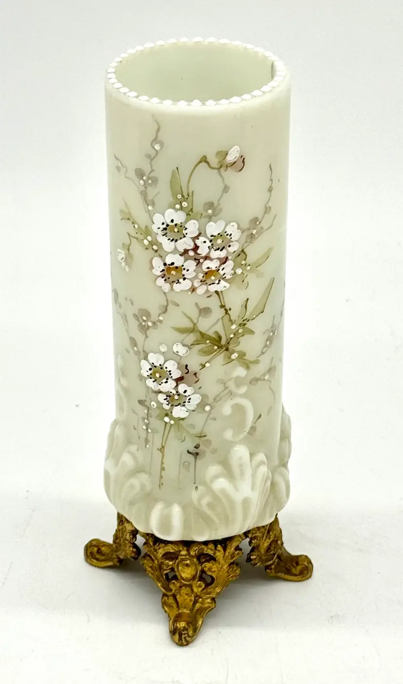 Vase Antique C.F. Monroe Wave Crest Gold Gilt Footed Base Art Glass Special and Unique Piece! 6.5”H
