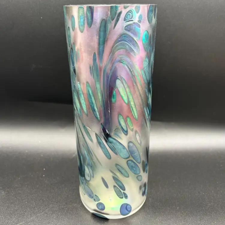 Stunning Vintage Brian Maytum Studio Signed 1985 Art Glass Vase 9”