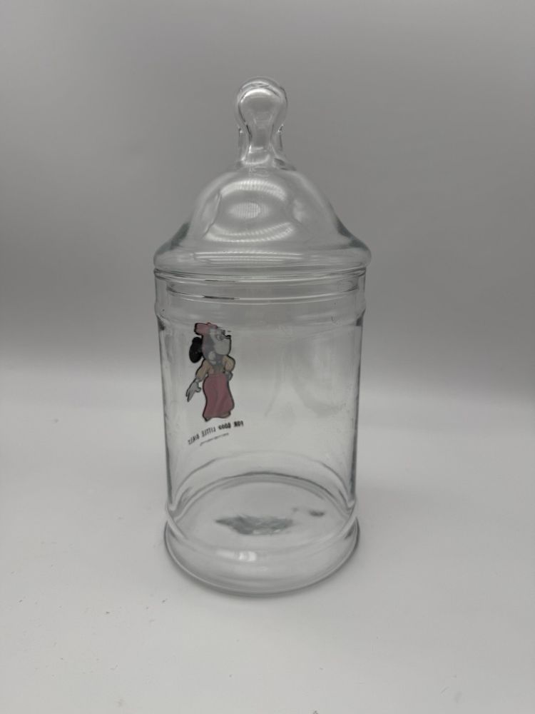 VTG Walt Disney Minny Mouse For Good Little Girls 9" Apothecary Glass Candy Jar
