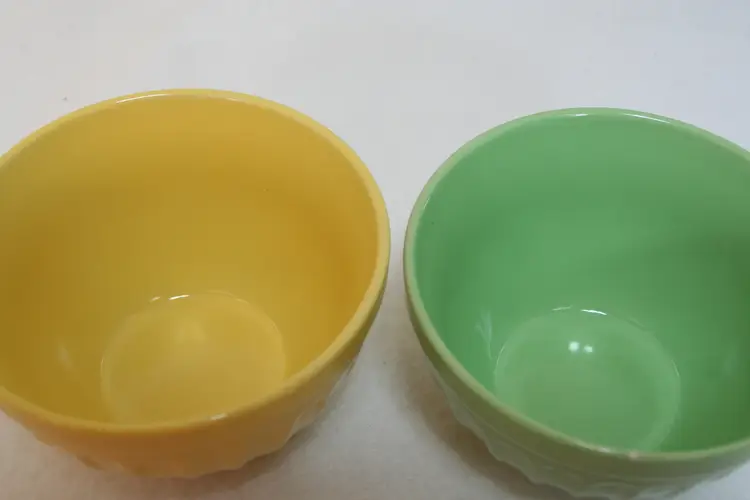 Pier 1 Imports Stoneware Ribbed Lime Green Lemon Yellow Cereal Ice Cream Bowls