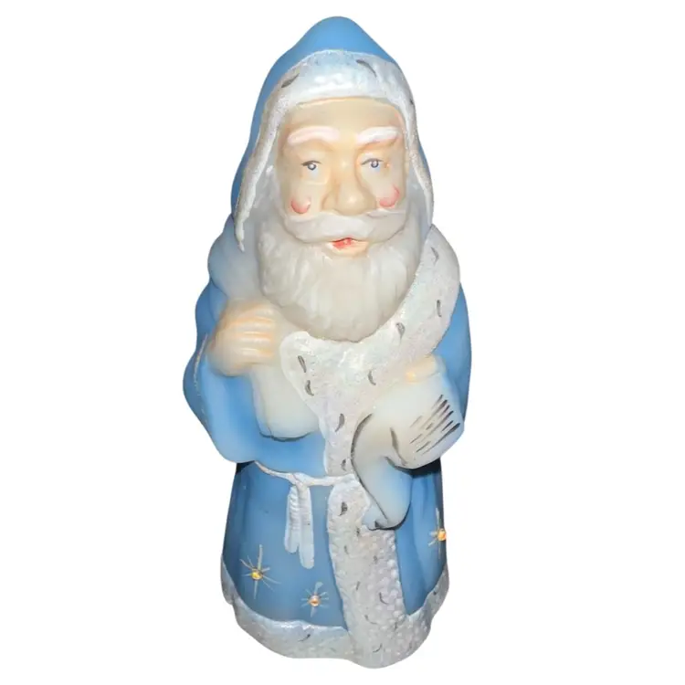 Fenton #939 Blue Glass MORNING STAR SANTA Signed S. Wajda 8" Figurine