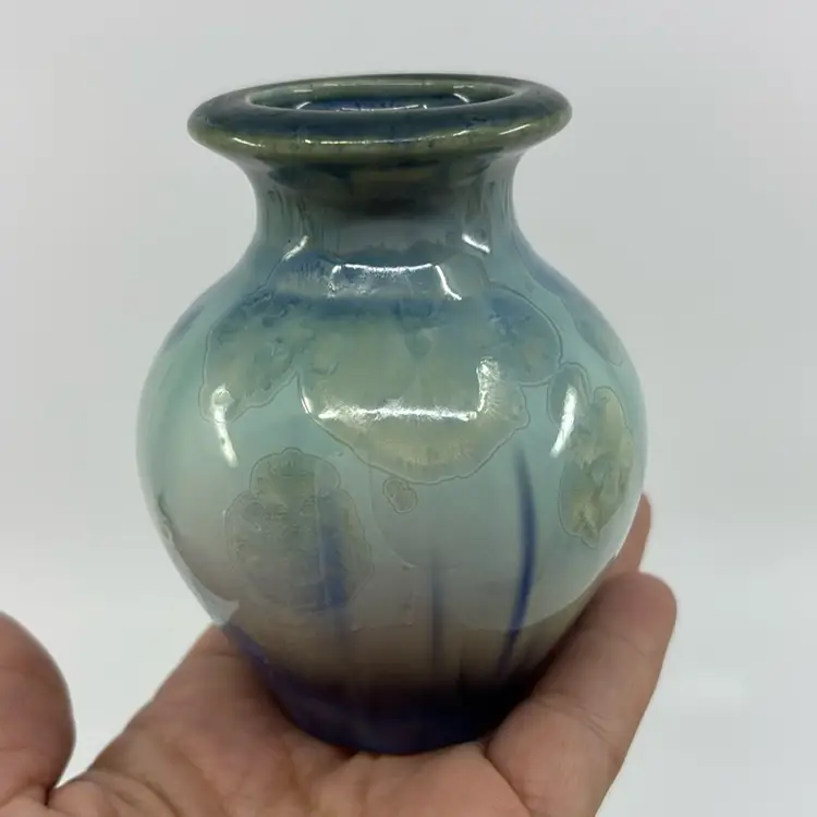 Studio Art Pottery Crystalline Mini Vase Signed 3.75”