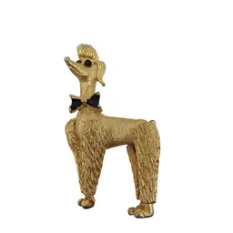 #08 Gold Tone Snooty Poodle With Black Bowtie Brooch