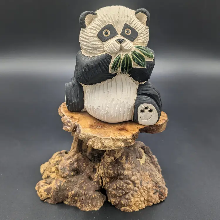 Vintage Artesania Rinconada Panda Bear with Bamboo Leaves Figurine