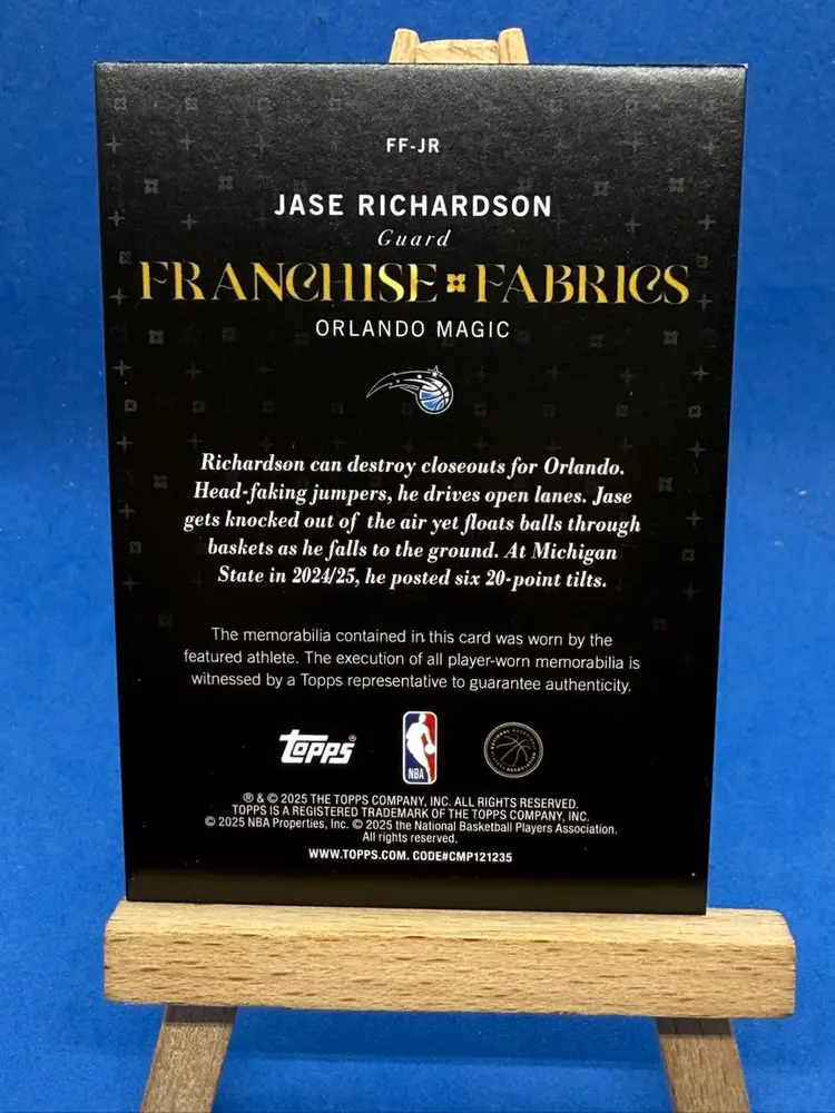 2025-26 Topps Jase Richardson RC Franchise Fabrics Jersey Relic Orlando Magic B02