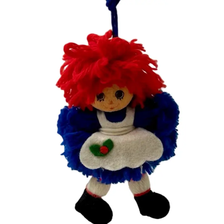 1975 Bobbs Merrill Raggedy Ann and Andy Yarn Doll Christmas Ornaments Vintage