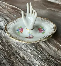 Rose Porcelain Ring Jewelry Holder Trivet Dish Japan Vintage