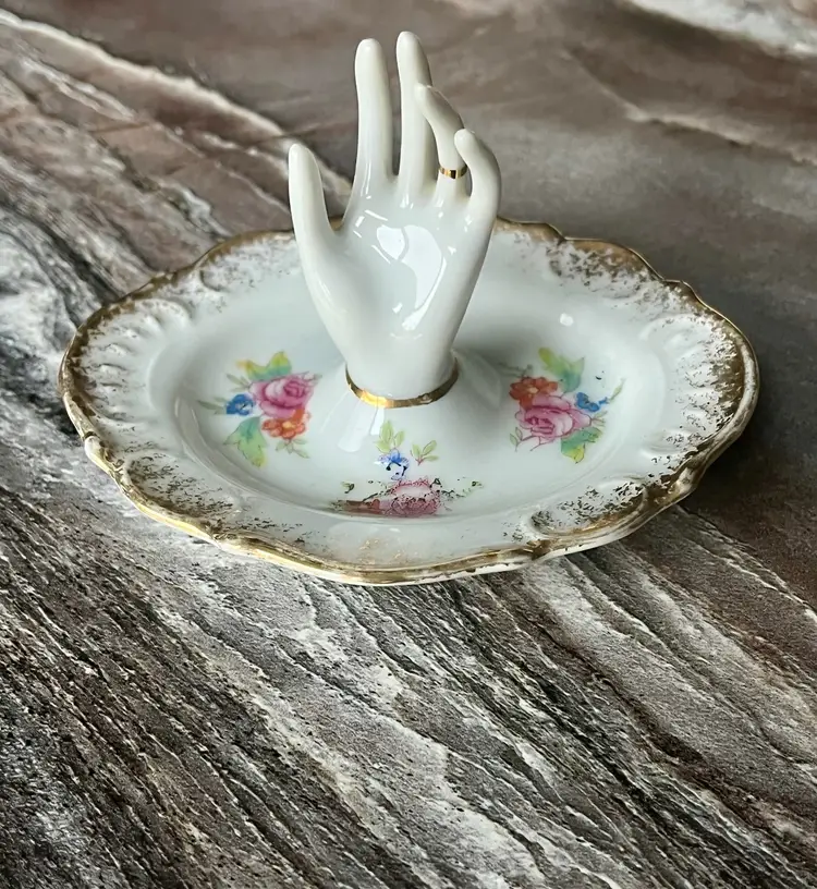 Rose Porcelain Ring Jewelry Holder Trivet Dish Japan Vintage