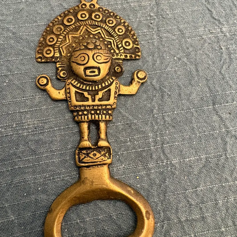 Vintage Brass Mayan Or Inca Bottle Opener