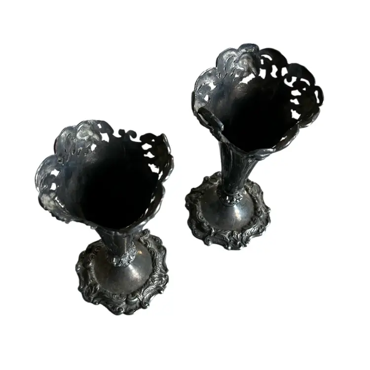 2 Vintage Wilcox Silver Plate Vases