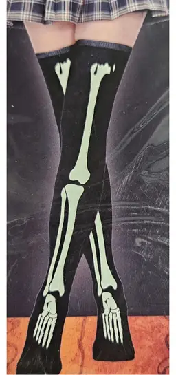 Thigh High Leg bone Socks Halloween Accessories Adult Black & White