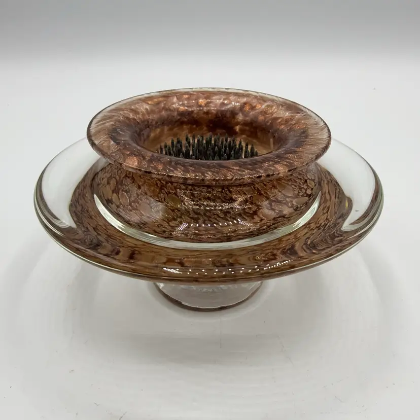 Brown Gold Aventurine Fleck Signed Gartner Blade Art Glass Ikebana