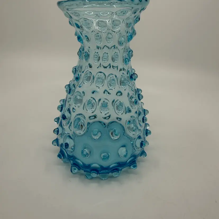 Vintage Sky Blue Empoli Spiky Hobnail Vase.  6"